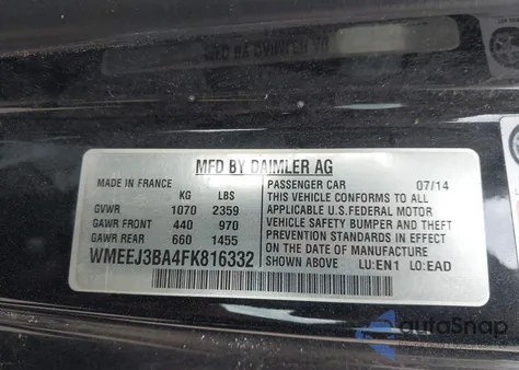 2015 Smart Fortwo Passion from USA, damaged, VIN WMEEJ3BA4FK816332